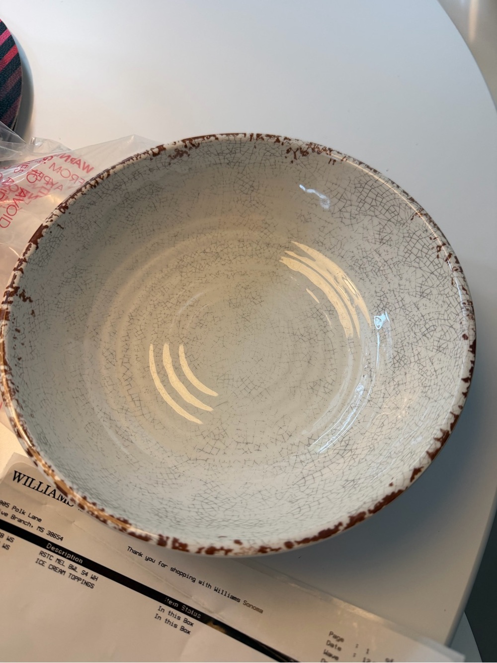 Williams Sonoma Cream Crackle Glaze Serving Bowl with Distressed Rim